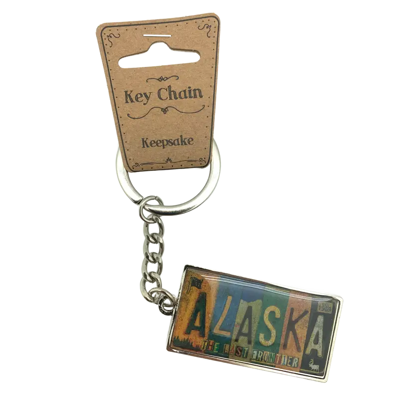 Retro Striped License Plate Keychain – Vintage Style 1
