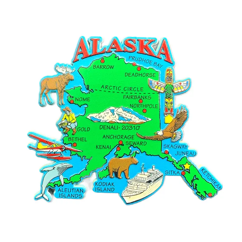 Retro-Style Alaska State Map Rubber Magnet 1