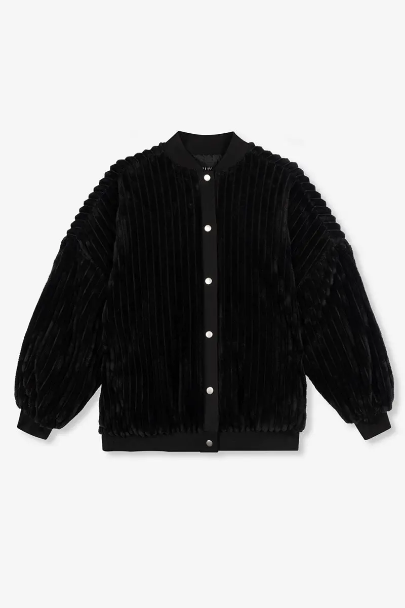 Ribbed Black Bomber Jacket For Women 1