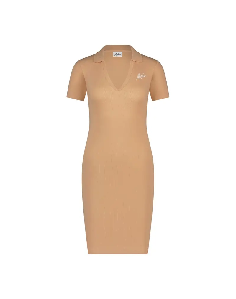Ribbed Polo Dress In Salmon And Peach 1
