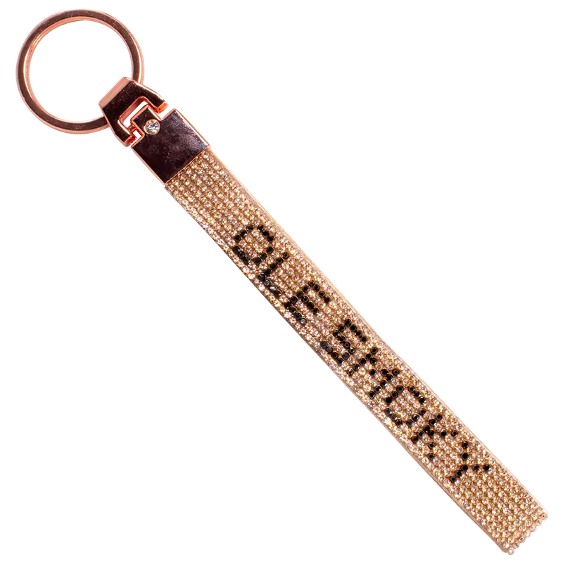 Rose Gold Rhinestone Accent Wristlet Keychain 1