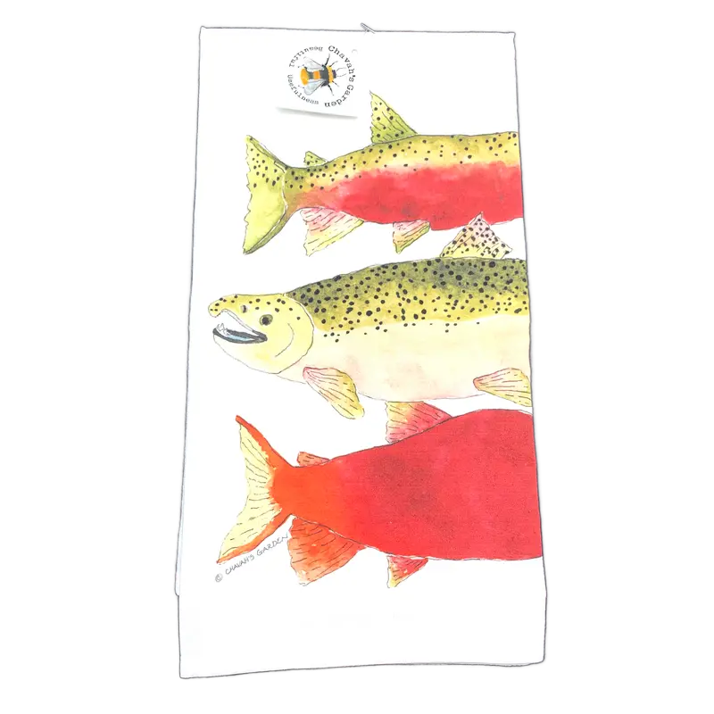Salmon Illustration Flour Sack Tea Towel 1