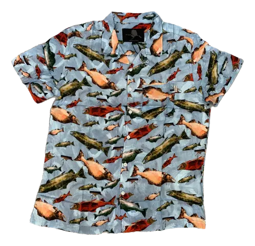 Salmon-Scale Print Hawaiian Shirt – Blue Ak Style 1