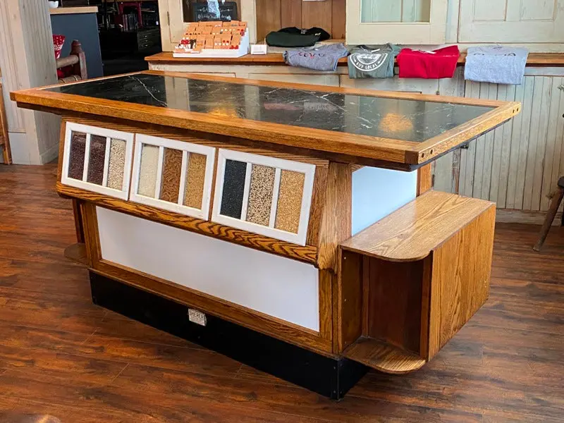 Sherer Gillett Seed Bin Repurposed As Kitchen Island Or General Store Counter – Marble-Topped 1