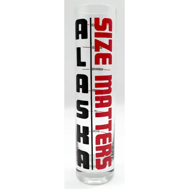 Tall Shot Glass Featuring Witty 'Size Matters' Alaska Theme 1