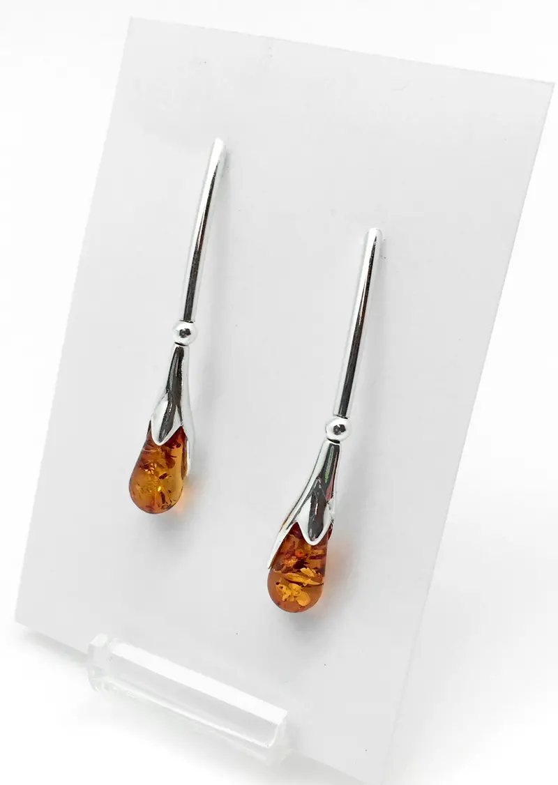 Teardrop-Shaped Amber Hook Earrings – Natural Resin Jewelry 1