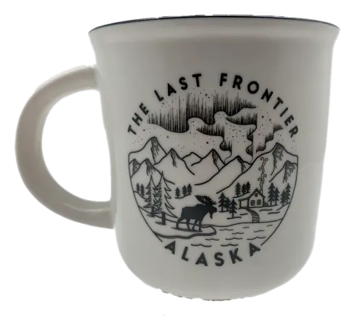 The Last Frontier Camp Mug – Line Art Alaska Design 1
