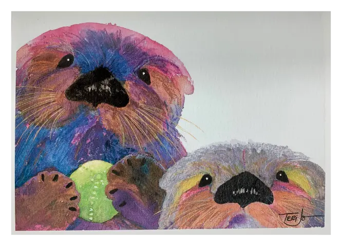 Two For Lunch Sea Otter Notecard – Whimsical Marine Wildlife Card 1