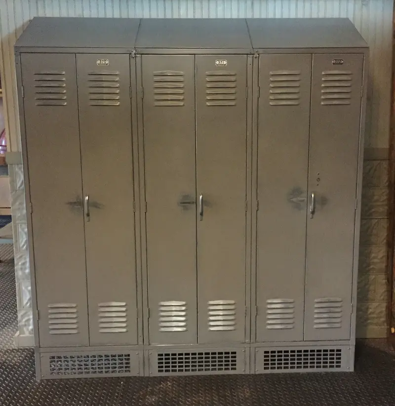 Upcycled Vintage Gym Locker – Industrial Steel Entertainment Center 1