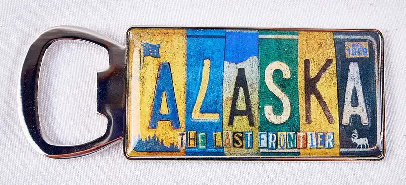 Vintage Alaska License Plate Bottle Opener With Magnet Base 1
