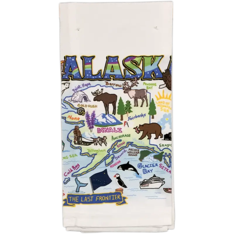 Vintage Alaska Map Flour Sack Kitchen Towel 1