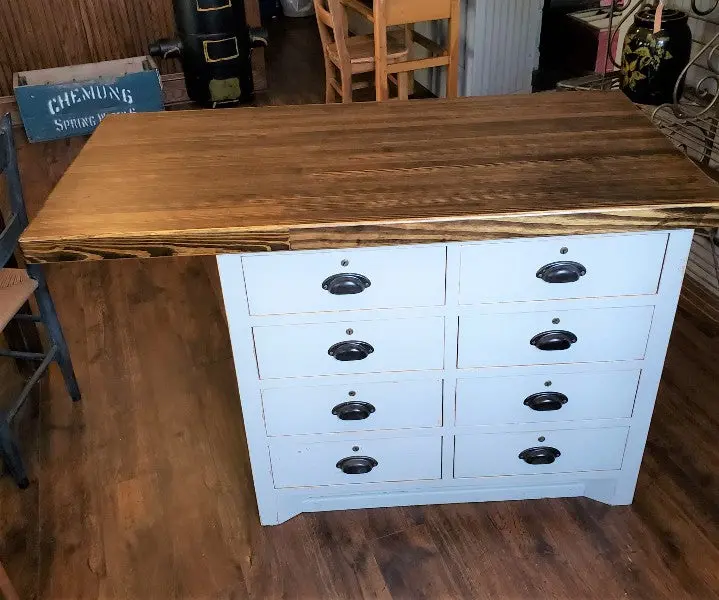 Vintage Industrial Kitchen Island Or Lab Table – Butcher Block Maple Top With Steel Frame 1