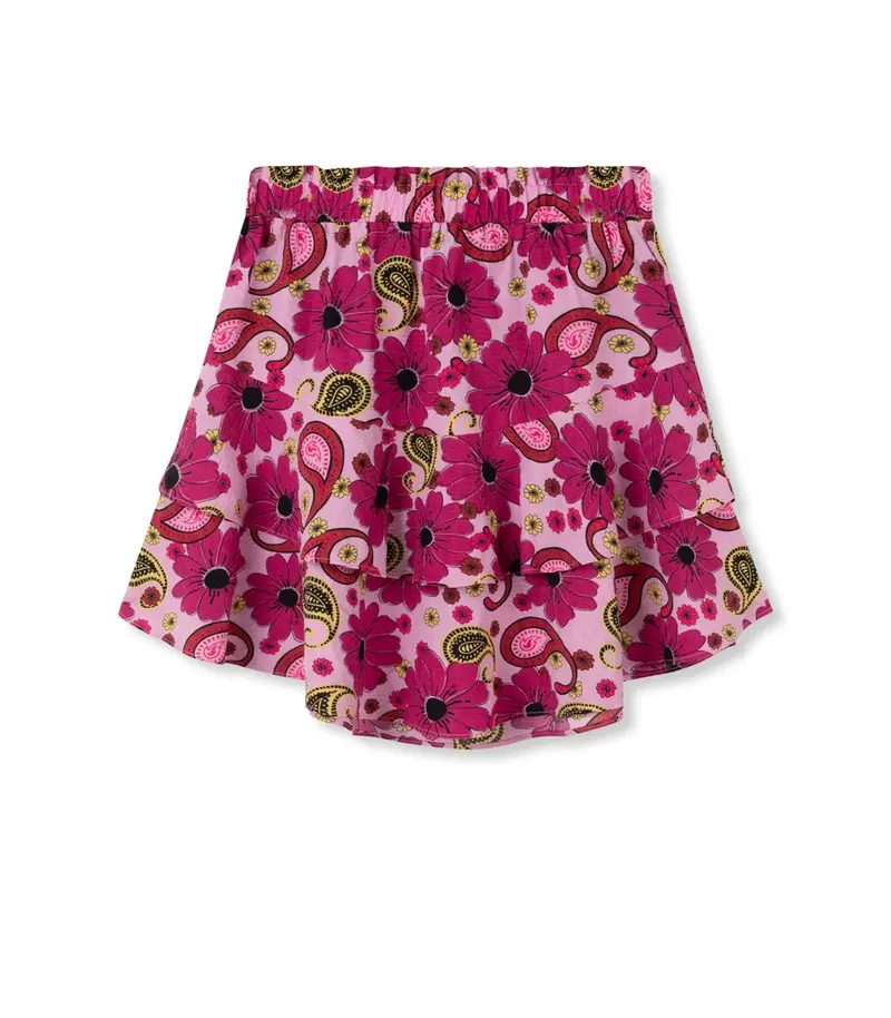 Viv Ladies Flowy Woven Skirt In Purple Print 1