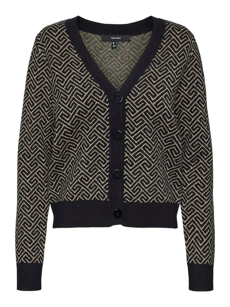 Vmaria Artistic Long-Sleeve V-Neck Cardigan In Black Patterned Fabric 1