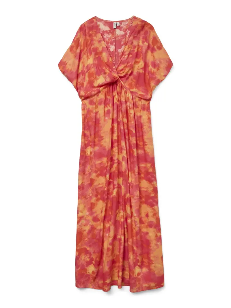 Vmciana V-Neck Ankle-Length Dress In Orange Floral Print 1