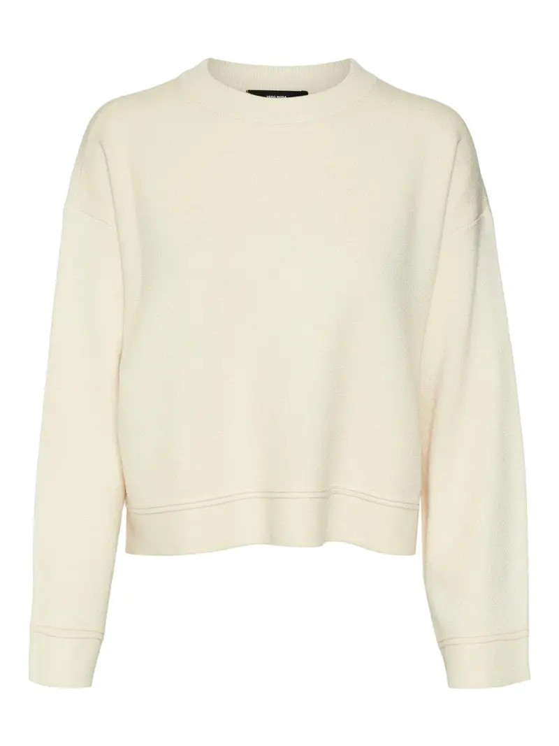 Vmgold Ecru Long-Sleeve Ribbed Pullover With Piping 1