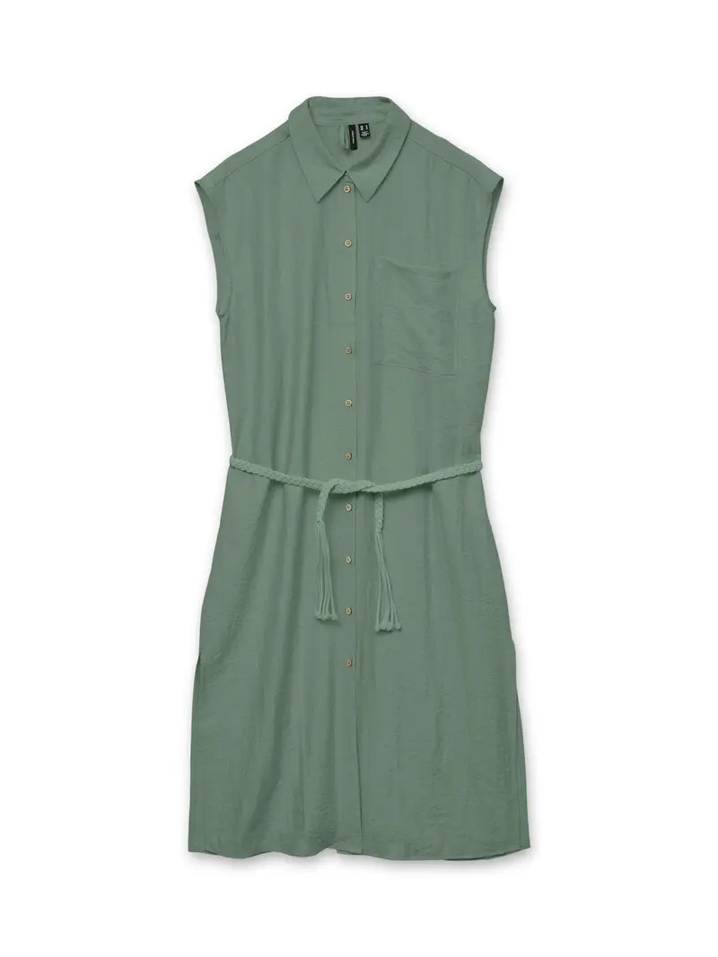 Vmheaven Belted Calf-Length Shirt Dress – Army Green 1
