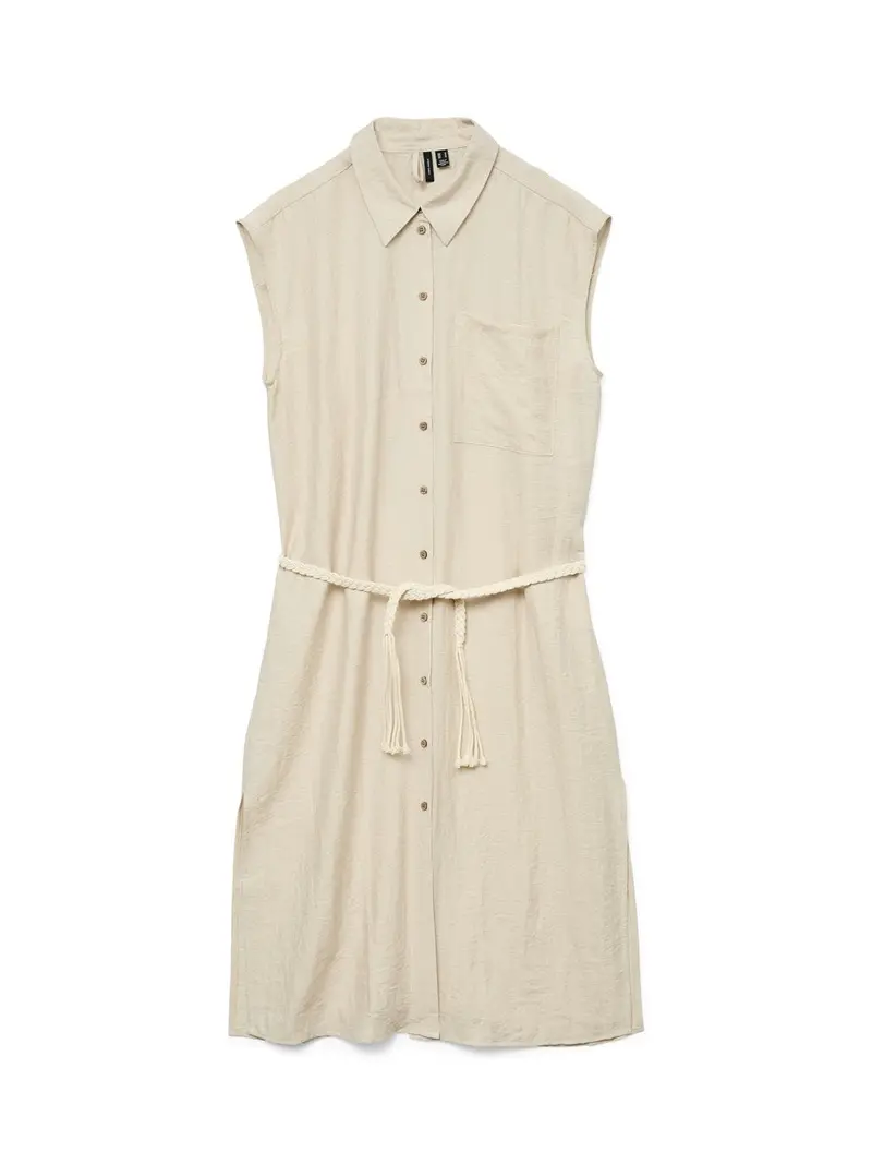 Vmheaven Belted Calf-Length Shirt Dress – Sand 1