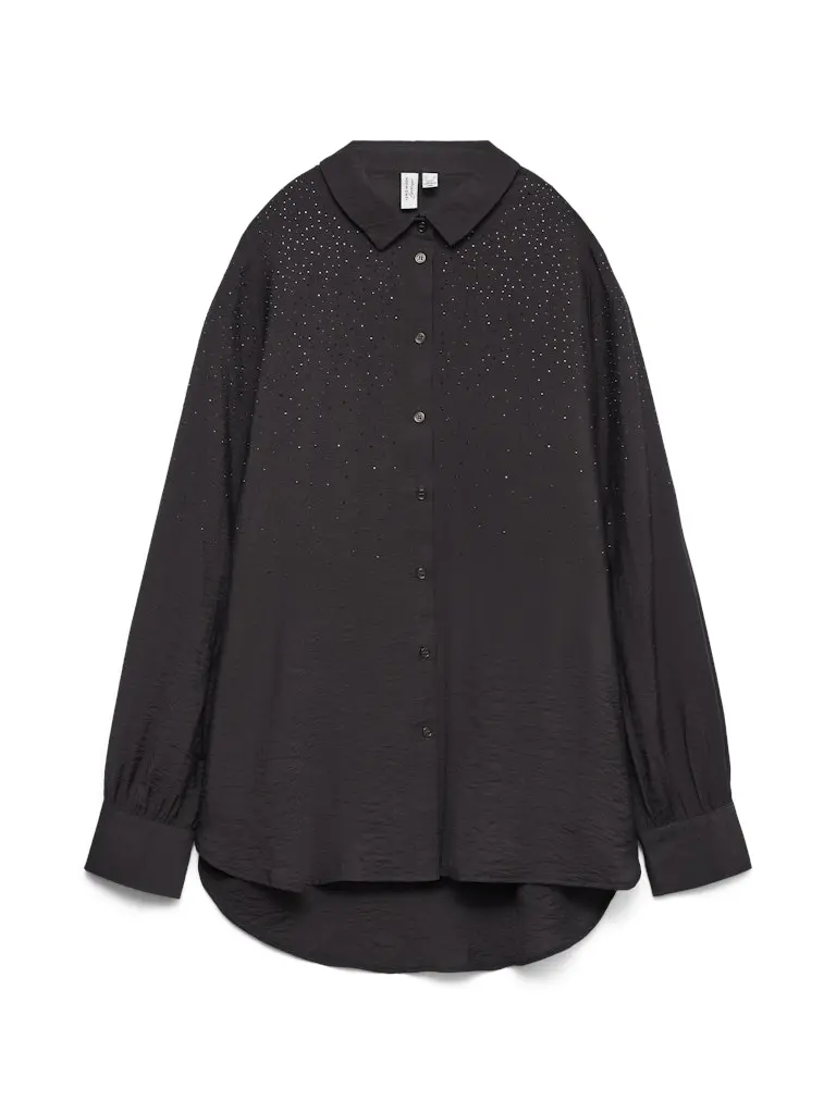 Vmherdis Long-Sleeve Woven Button-Up Shirt In Charcoal 1