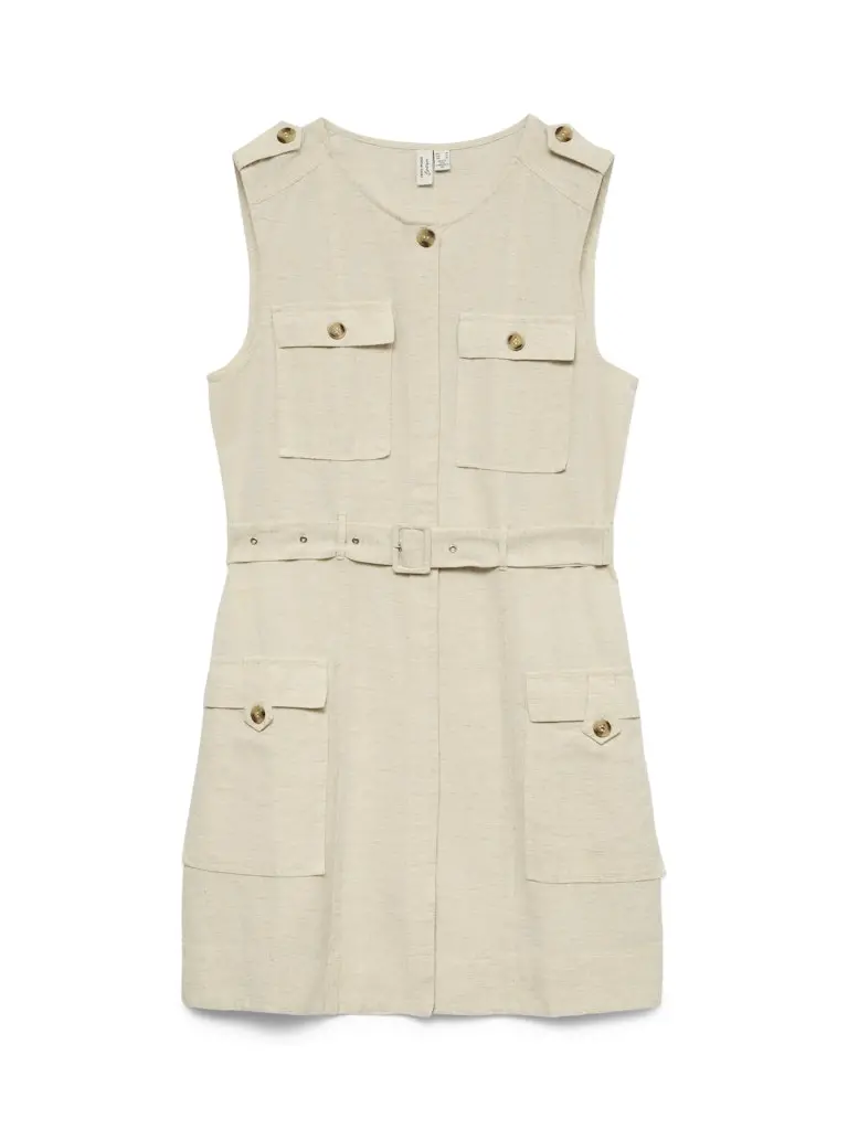 Vmjosephine Beige Short Sleeve V-Neck Dress For Women 1