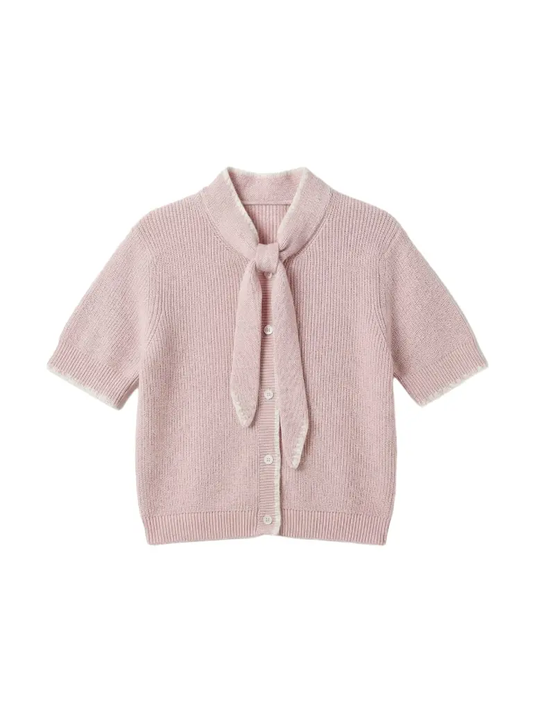 Vmkashia Short-Sleeve Tie-Detail Knit Cardigan In Light Pink 1