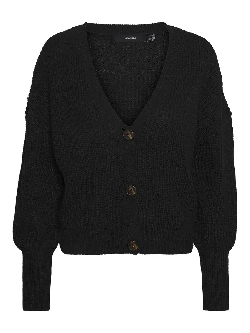 Vmlea Long-Sleeve V-Neck Cardigan With Cuffed Sleeves In Black 1