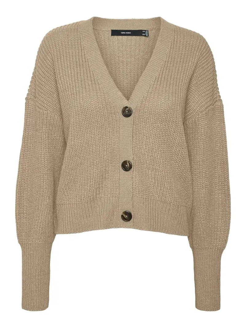 Vmlea Long-Sleeve V-Neck Cardigan With Cuffed Sleeves In Camel 1