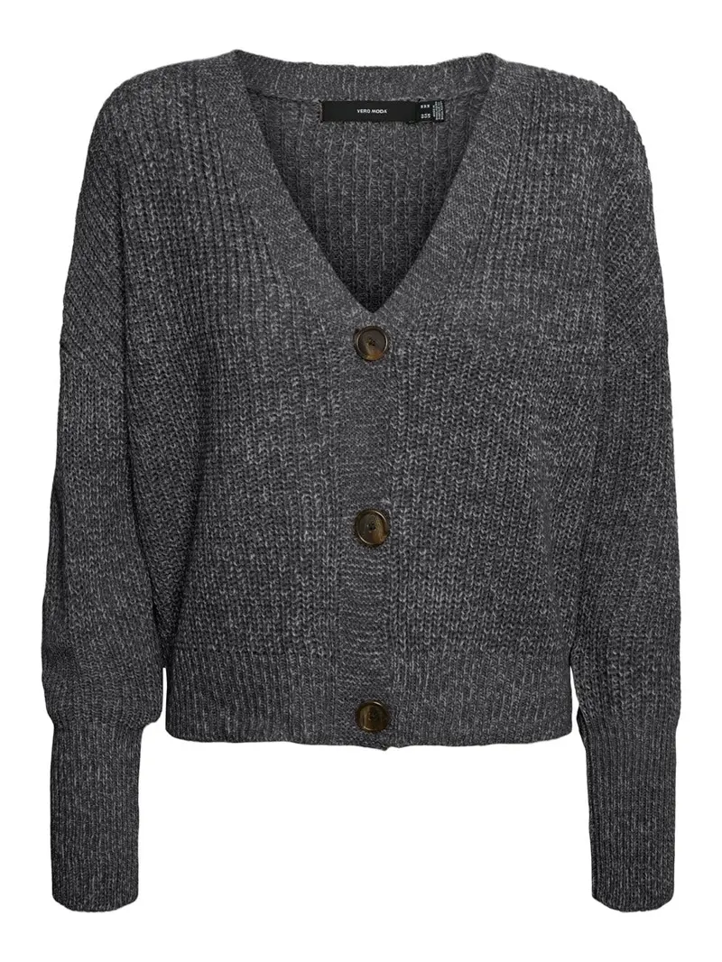 Vmlea Long-Sleeve V-Neck Cardigan With Cuffed Sleeves In Grey 1