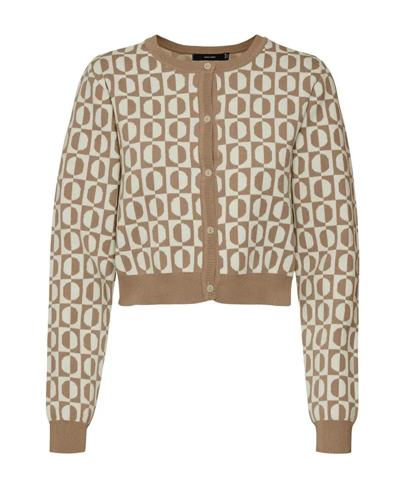 Vmsara Brown Printed Long-Sleeve Cropped Cardigan 1
