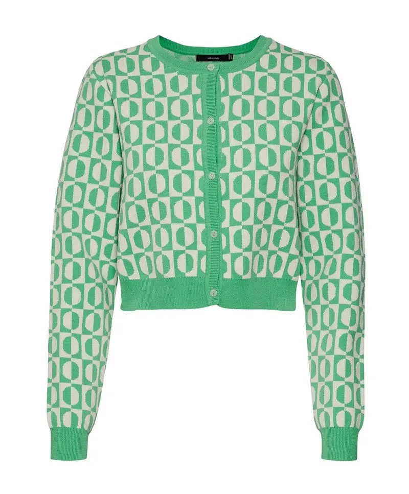 Vmsara Green Printed Long-Sleeve Cropped Cardigan 1
