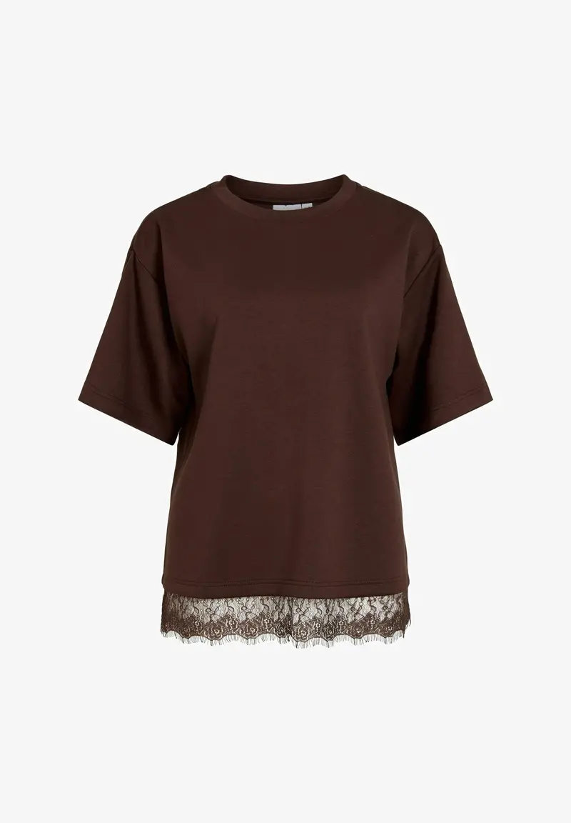 Vmsara Mette Lace-Trimmed Short-Sleeve T-Shirt In Brown 1