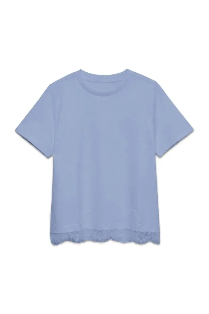 Vmsara Mette Lace-Trimmed Short-Sleeve T-Shirt In Light Blue 1