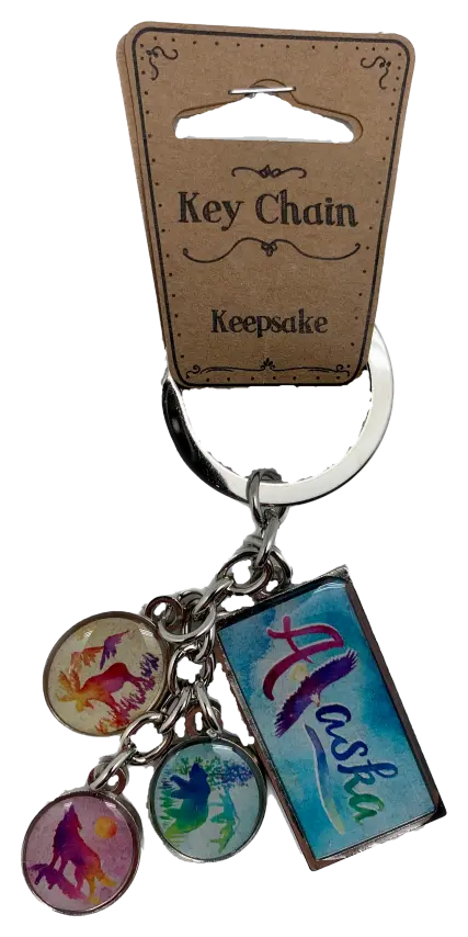 Watercolor Alaska Animal Charms Keychain – Miniature Pendant Set 1