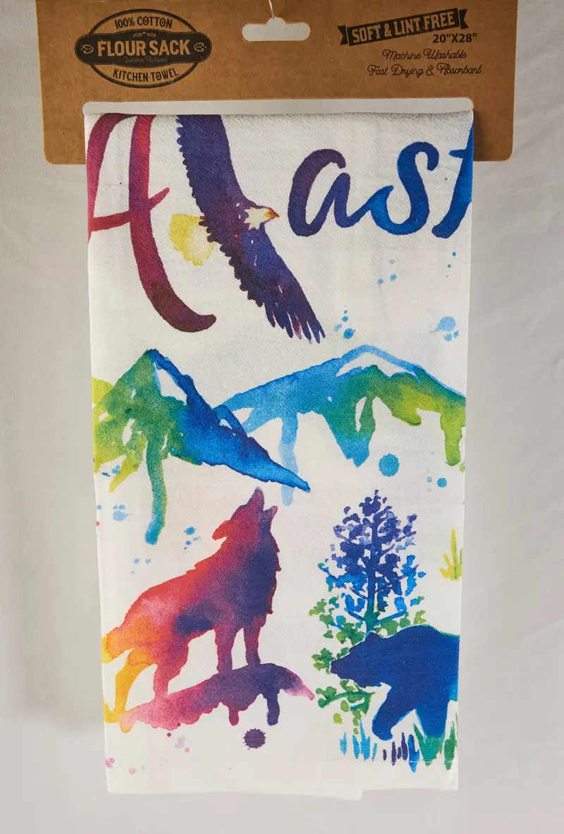 Watercolor Alaska Animals Flour Sack Kitchen Towel – 28 X 28 Inches 1