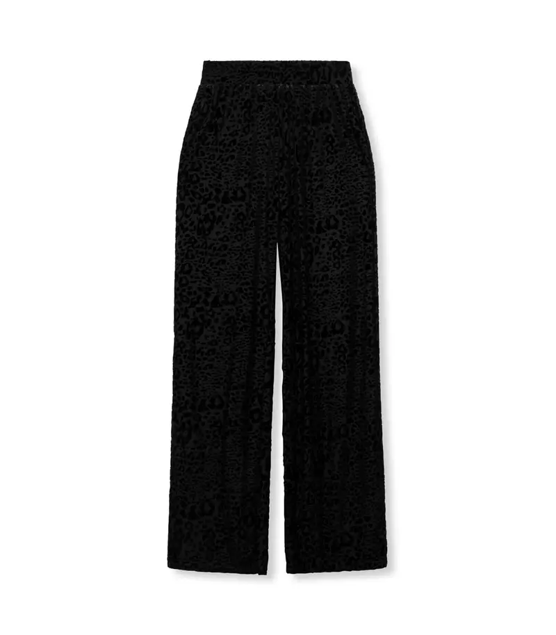 Women’S Black Leopard-Print Velvet Woven Pants 1