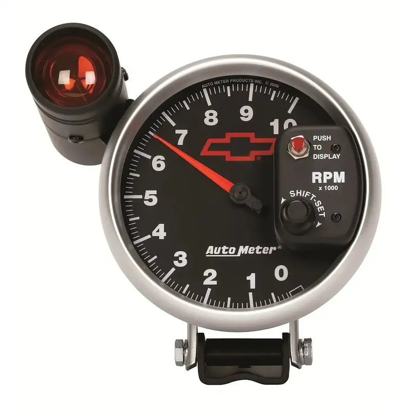 Autometer 5-Inch Tachometer With Shift Light – 10K Rpm, Chevy Red Bowtie Accents, Black Housing 1