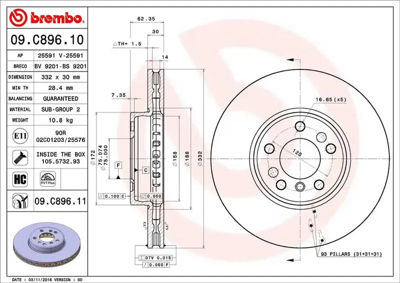 Brembo Disc Brake Rotor – High-Performance Oem-Grade Replacement (09C89611C02) 1