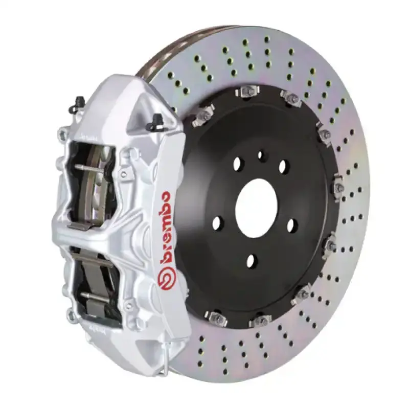 Brembo Front Gt Brake Kit For 2009–2011 Nissan Gt-R & 2012+ Models – 6-Piston Calipers, 405X34Mm Drilled Two-Piece Rotors (Silver) 1