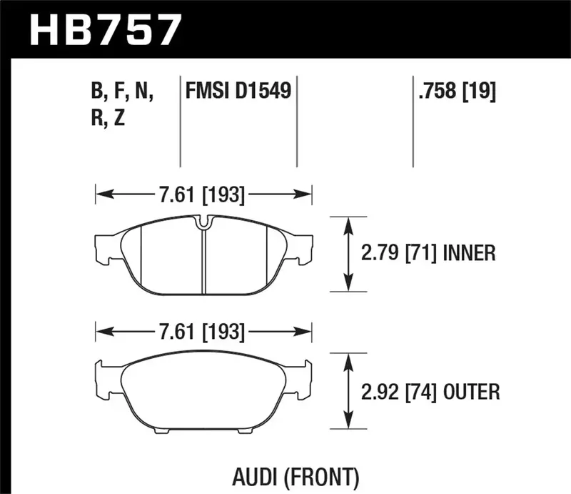 Hawk Performance Ceramic Brake Pads – Hb757Z.758 Series, 0.758" Thickness, Low-Dust Formula 1