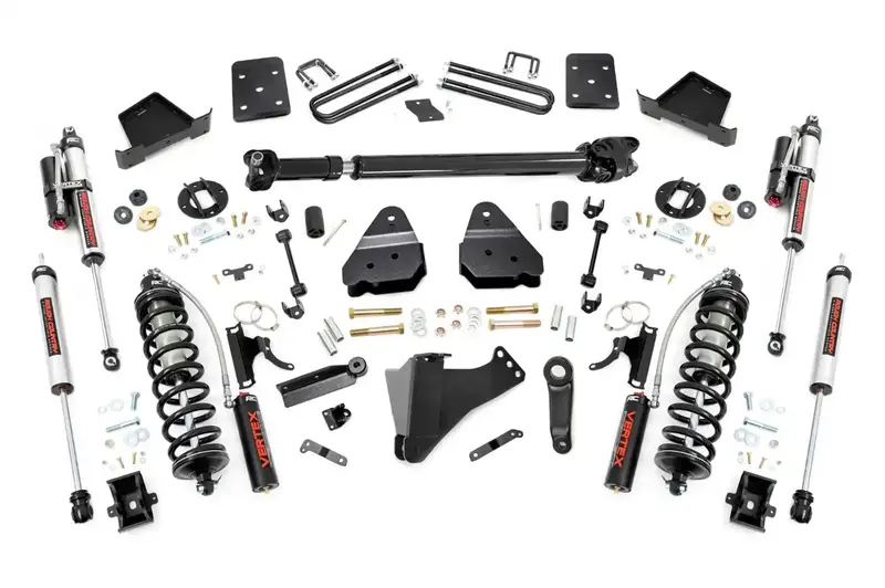 Rough Country 50659 Coilover Conversion Lift Kit – 4.5-Inch Front Lift With V2 Driver-Side Shaft Shocks 1